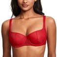 thumbnail image 1 of Women's Balconette Bra Lightly Padded Plus Size Sexy Mesh Demi Underwire Bras, 1 of 3