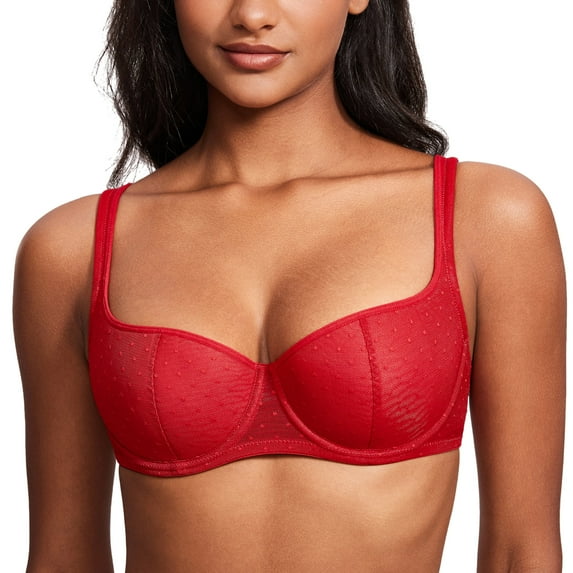 Women's Balconette Bra Lightly Padded Plus Size Sexy Mesh Demi Underwire Bras
