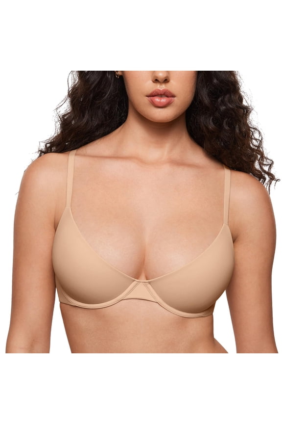 Women's Balconette Bra - Lightly Underwire Tshirt Demi Bras Supportive Beige 32