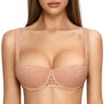 thumbnail image 1 of Women's Balconette Bra Sexy Lace Demi Underwire Plus Size Lightly Padded Bralette, 1 of 4