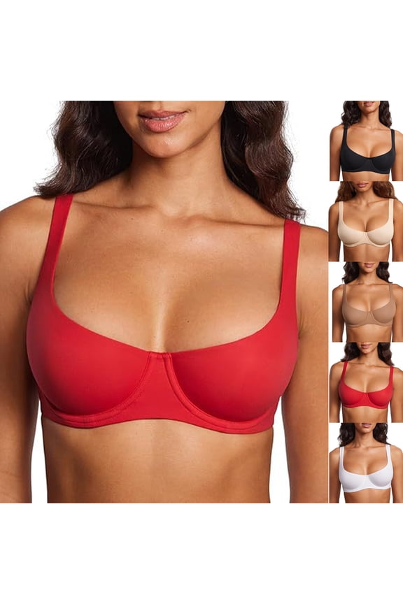 Women's Balconette Bra Supportive T Shirt Full Coverage Plus Size Bras Comfy Underwire Unlined Red 42F