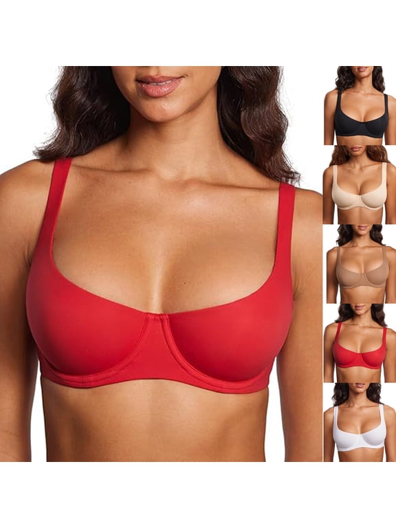 Women's Balconette Bra Supportive T Shirt Full Coverage Plus Size Bras Comfy Underwire Unlined Red 42F