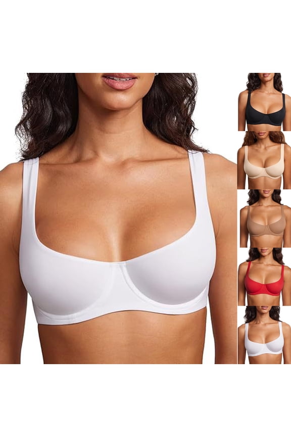 Women's Balconette Bra Supportive T Shirt Full Coverage Plus Size Bras Comfy Underwire Unlined White 34F