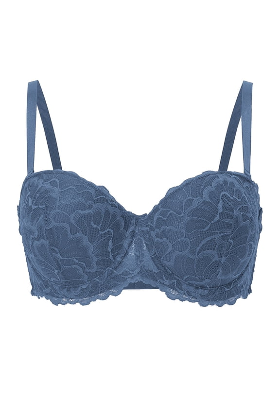 Women's Balconette Lace Bra, Lightly Padded Comfortable Brassieres, Full Cup Underwire Support Bralette