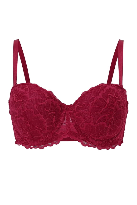 Women's Balconette Lace Bra, Lightly Padded Comfortable Brassieres, Full Cup Underwire Support Bralette