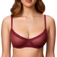 thumbnail image 1 of Women's Balconette Lace Bra See Through Demi Sheer Mesh Plus Size Underwire, 1 of 7