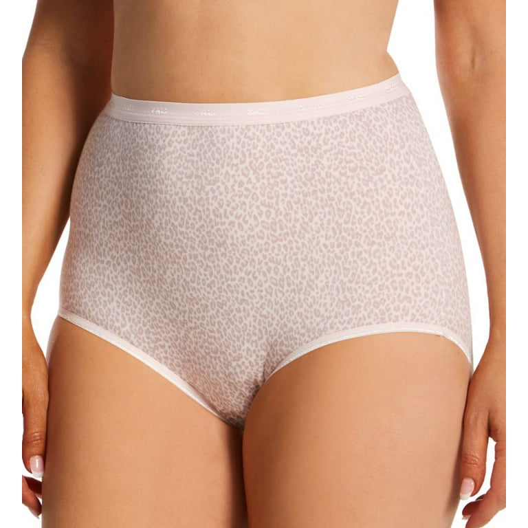 Women's Bali 2324 Full-Cut-Fit Stretch Cotton Brief Panty (Buff Blush  Animal Prin 10)