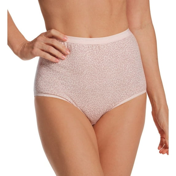 Women's Bali 2324 Full-Cut-Fit Stretch Cotton Brief Panty (Buff Blush Animal Prin 6)