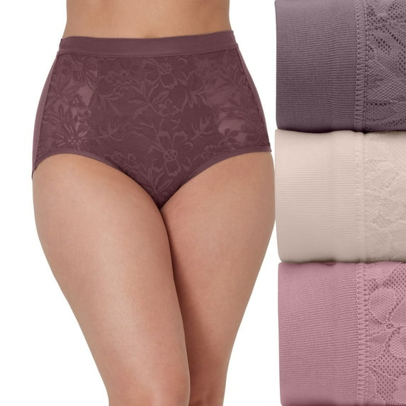 Women's Bali® 3-Pack Breathe Lace High Waist Briefs DFCLB3 Color: Purple Sand Rose Size: 8