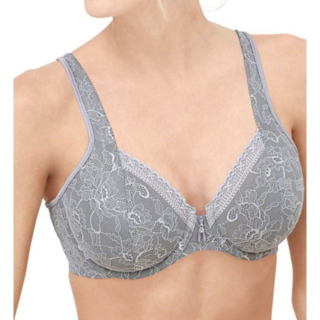 Women's Bali 3446 Satin Tracings Lace Minimizer Bra (Silver Filigree