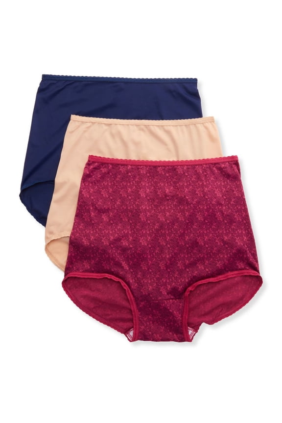 Women's Bali A633 Skimp Skamp Brief Panty - 3 Pack (Nude/Navy/Lace 11)