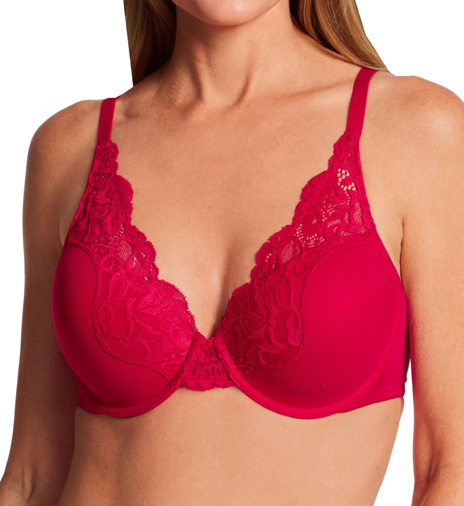Women's Bali DF0084 One Smooth U Comfort Stretch Lace Underwire Bra (Scarlet Berry Red 40D)
