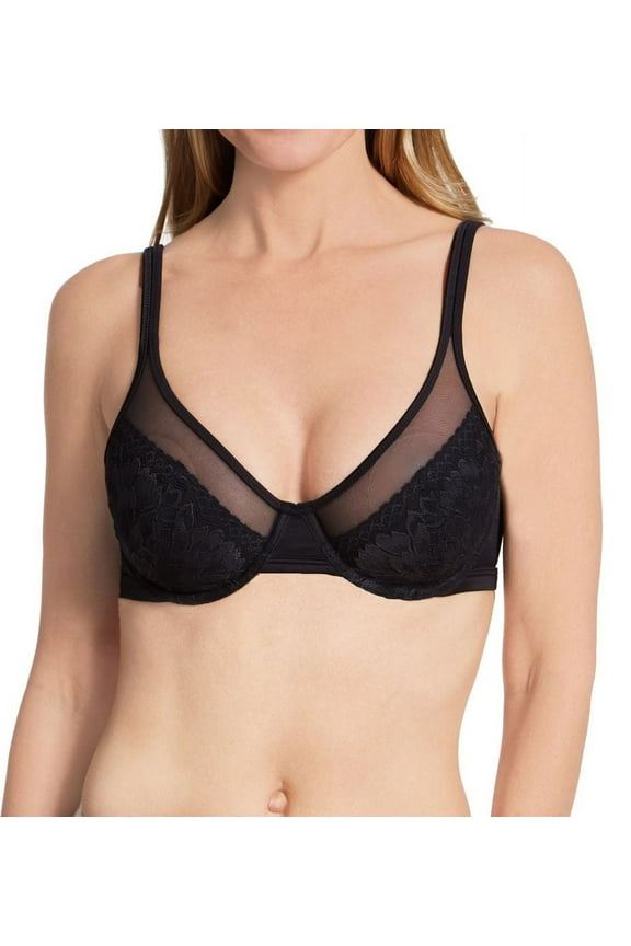 Women's Bali DF3386 One Smooth U Lace Minimizer Underwire Bra (Black 34DD)