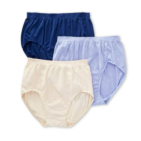 Women's Bali DFAK88 Comfort Revolution Microfiber Brief Panty - 3 Pack (Navy/Lake/LightBeige 10/11)
