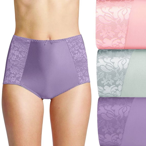 Women's Bali DFDBB3 Double Support Brief Panty - 3 Pack (Blushing/Crystal/Prple 8)