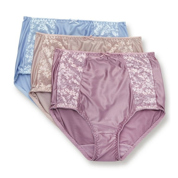Women's Bali DFDBB3 Double Support Brief Panty - 3 Pack (Gloss/BlueFlight/PurpM 6)