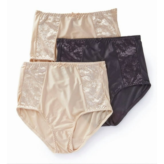 Women's Bali DFDBB3 Double Support Brief Panty - 3 Pack (black/soft taupe 7)