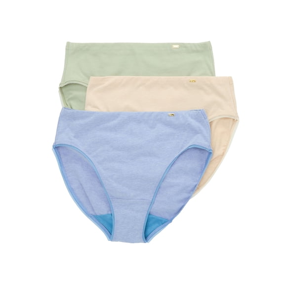 Women's Bali DFLEH3 Cotton Collection Hi-Cut Panty - 3 Pack (Beige/Green/Blue Print 6)