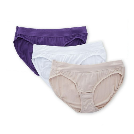Women's Bali DFSBK3 Comfort Incredibly Soft Bikini Panty - 3 Pack (White/Nude/PurpleVista 8)