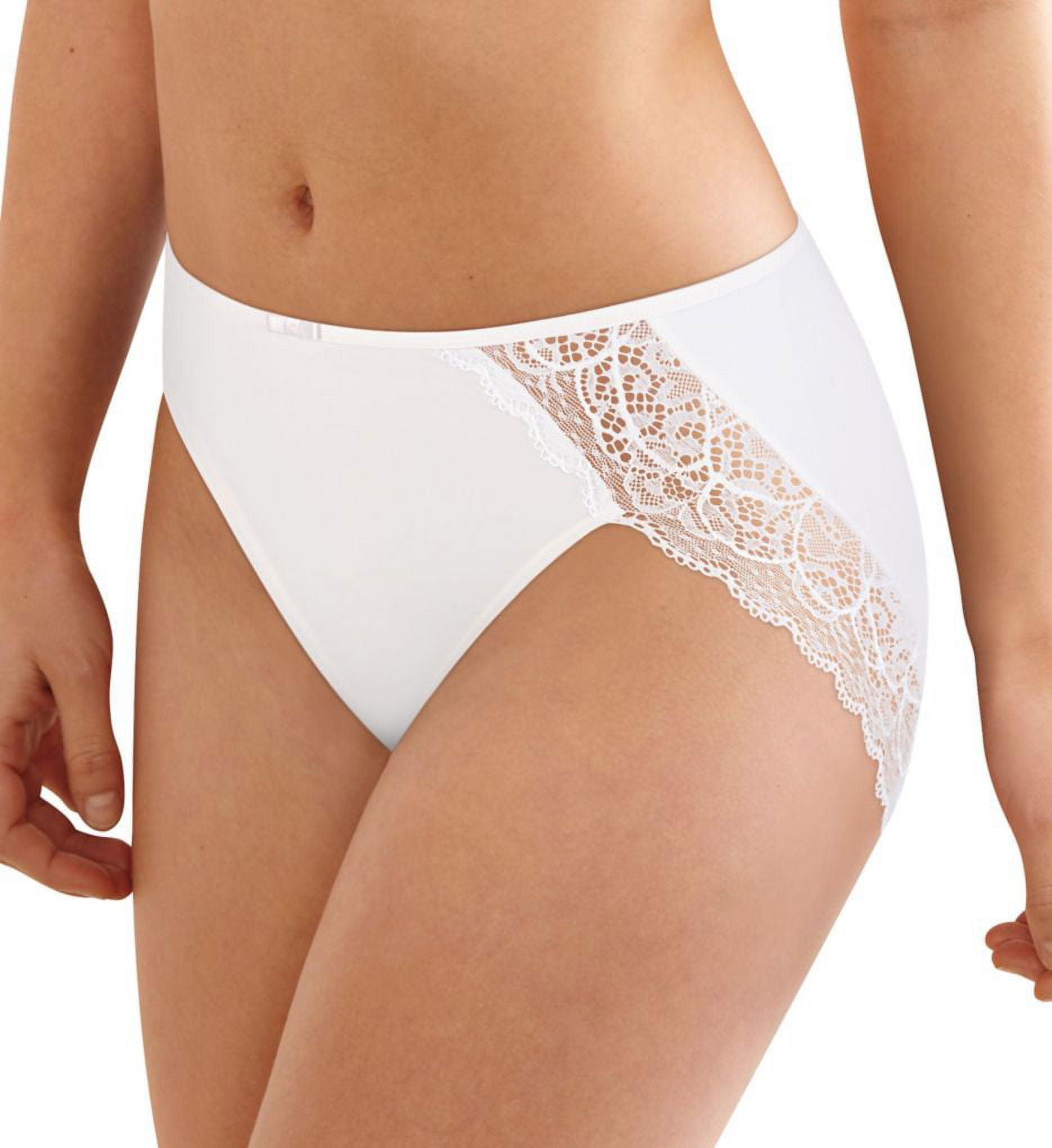Women's Bali LD62 Lace Desire Microfiber Hi-Cut Brief Panty (White w/White  Lace 8)