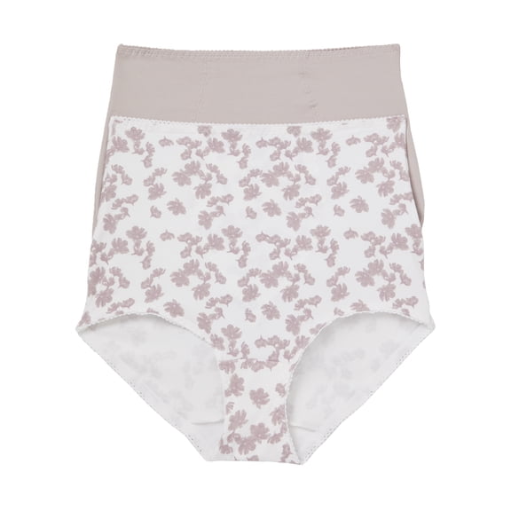 Women's Bali X037 Light Control Stretch Cotton Brief Panty - 2 Pack (White Floral/Gloss 2X)
