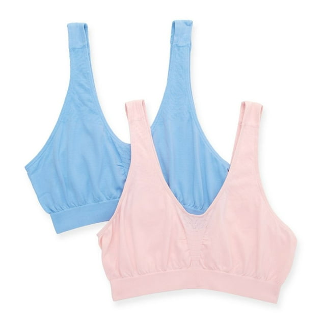 Women's Bali X1J3 Comfort Revolution Microfiber Crop Bra 2 Pack (Blue Sky/ Gentle Peach M