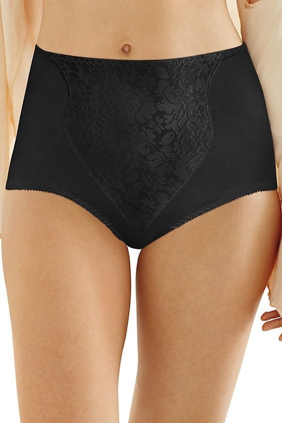 Women's Bali X372 Lace Tummy Panel Shaping Brief Panty - 2 Pack (Black/Black 2X)
