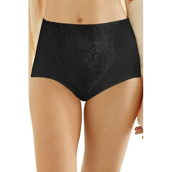 Women's Bali X372 Lace Tummy Panel Shaping Brief Panty - 2 Pack (Black/Black 3X)