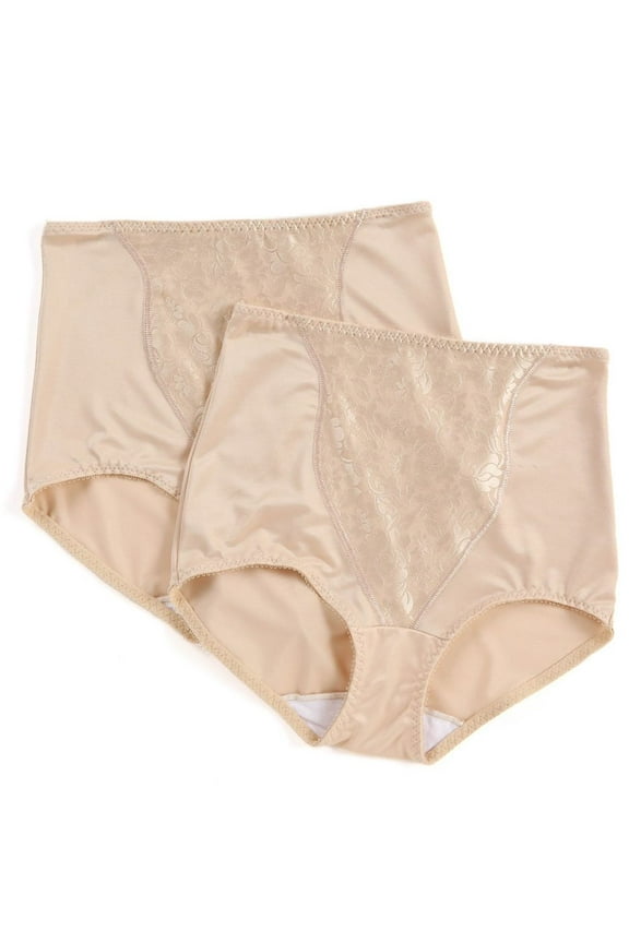 Women's Bali X372 Lace Tummy Panel Shaping Brief Panty - 2 Pack (Two Soft Taupe L)