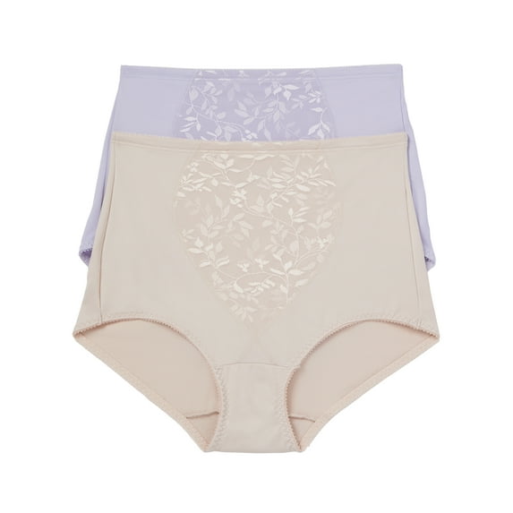 Women's Bali X710 Jacquard Tummy Panel Shaping Brief Panty - 2 Pack (Urban Lilac/Sandshell 2X)