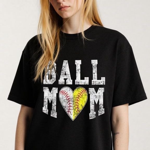 Women's Ball Mom Heart Baseball Softball T-Shirt S-4XL Mother's Day Gift