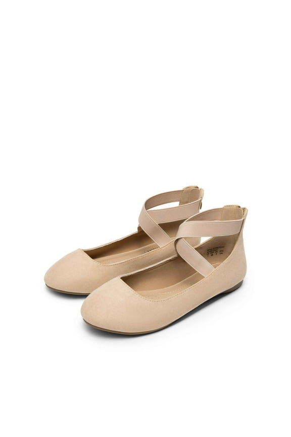 Women’s Ballerina Ballet Flat Low Heel Shoes Elastic Ankle Strap Shoes NUDE Size 6.5