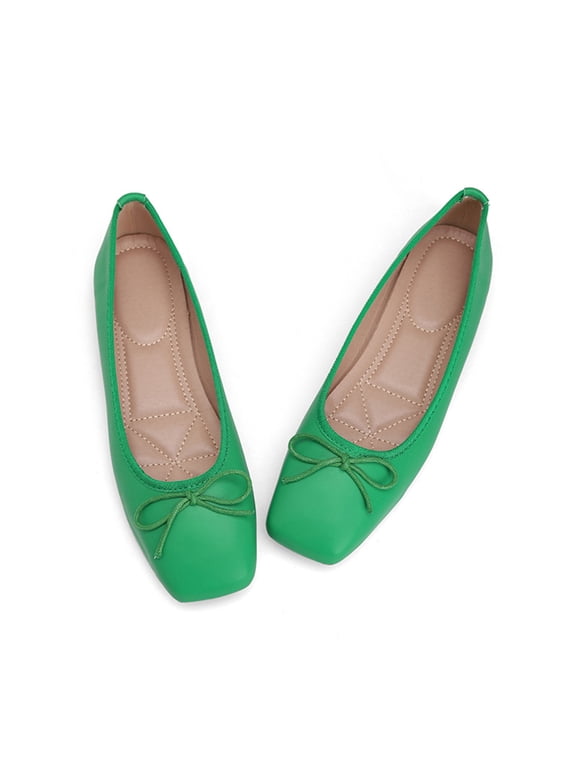Women's Ballet Bow Dressy Flats Square Toe Slip On Foldable Flats Dress Work Shoes for Business Casual Office