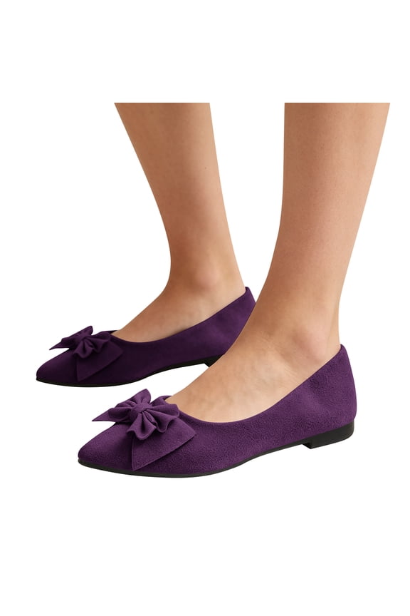 Women's Ballet Flat Hoes with Bows, Comfortable Toe, Can Be Worn Flat Shoes, Elegant Wedding Party Guest Shoes, Dresses, and Outdoor Shoes,Dark Purple Size 36