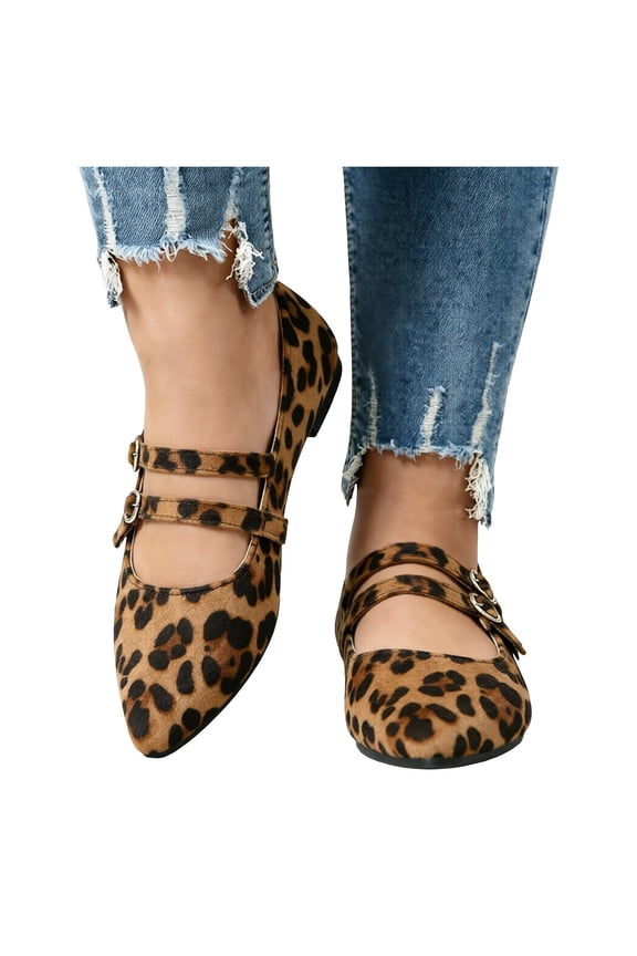 Women's Ballet Flat Shoes Comfortable Casual Flat Dressy Shoes Comfortable Pointed Toe Leopard Work Business Footwear Brown Size 9.5