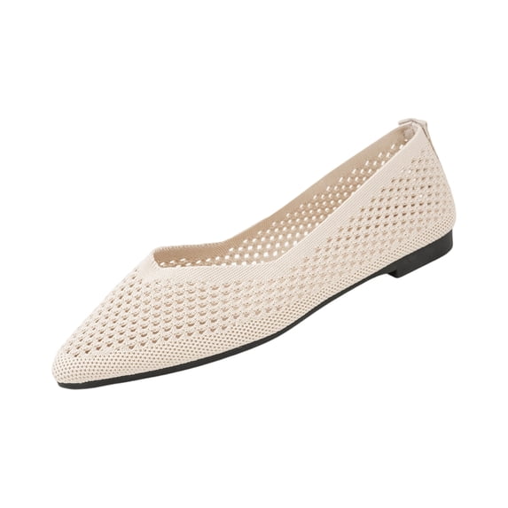 Women’s Ballet Flat Shoes Knit Dress Round Toe Slip On Breathable Classic Hollowed Out Walking Comfortable Casual Soft Shoes, 41