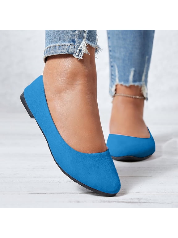 Women's Ballet Shoes Comfortable Slip on Round Toe Flat Casual Shoes for Walking, Driving, Dressy Sky Blue 5.5