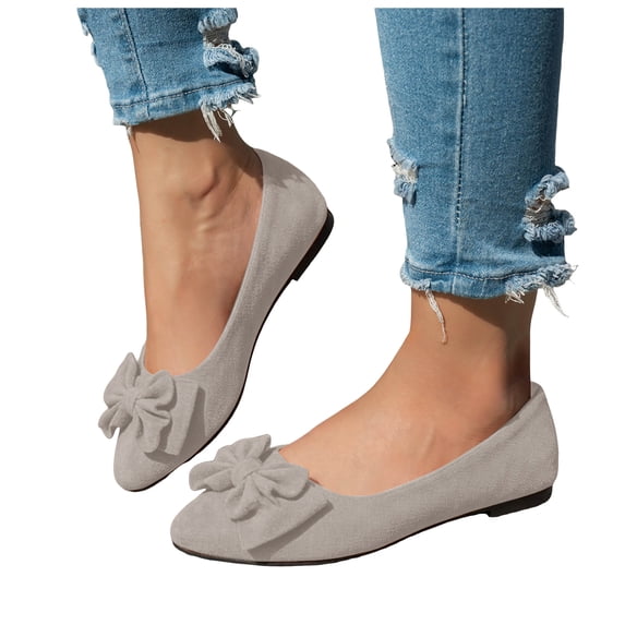 Women's Ballet Flat Shoes Suede Pointed Toe Slip on Bowknot Dress Shoes Causal 2026 Fashion Solid Color Loafers Beige Size 6.5