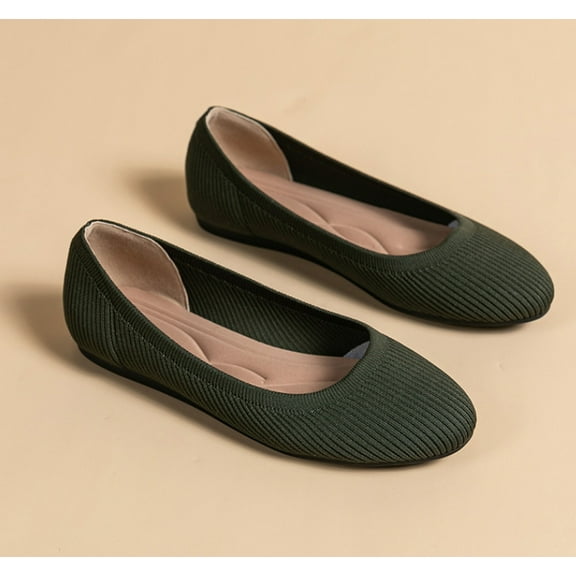 Women's Ballet Flat Shoes with Round Toe, Knit Slip-On Ballerina Walking Flats, Dress Shoes for Women