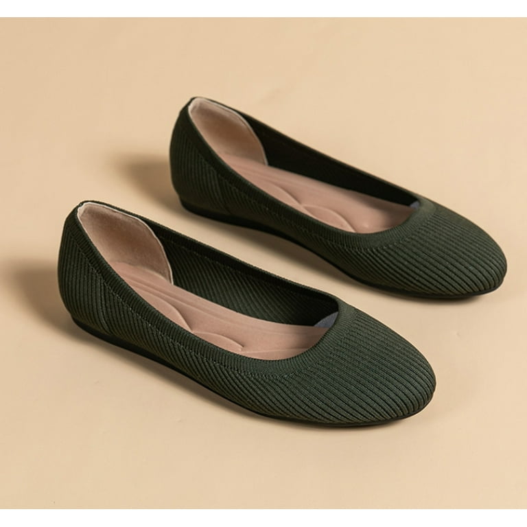 Women's Ballet Flat Shoes with Round Toe, Knit Slip-On Ballerina