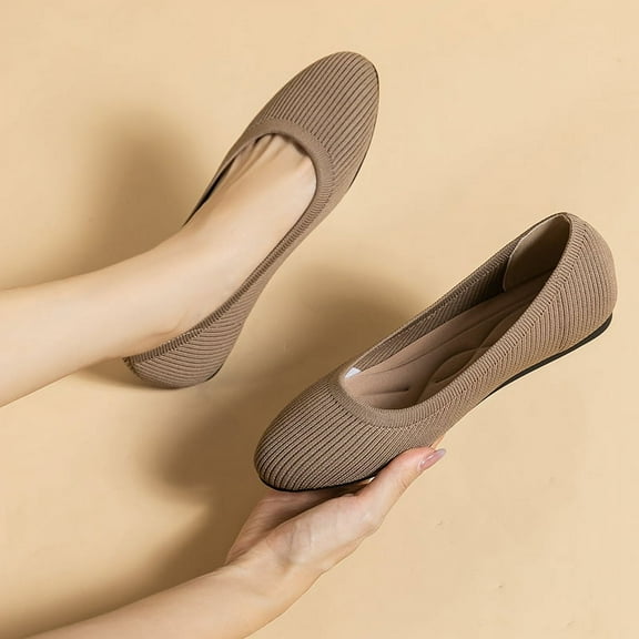 Women's Ballet Flat Shoes with Round Toe, Knit Slip-On Ballerina Walking Flats, Dress Shoes for Women