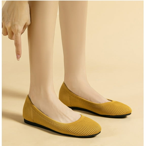 Women's Ballet Flat Shoes with Round Toe, Knit Slip-On Ballerina Walking Flats, Dress Shoes for Women