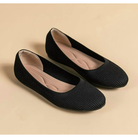 Women's Ballet Flat Shoes with Round Toe, Knit Slip-On Ballerina Walking Flats, Dress Shoes for Women