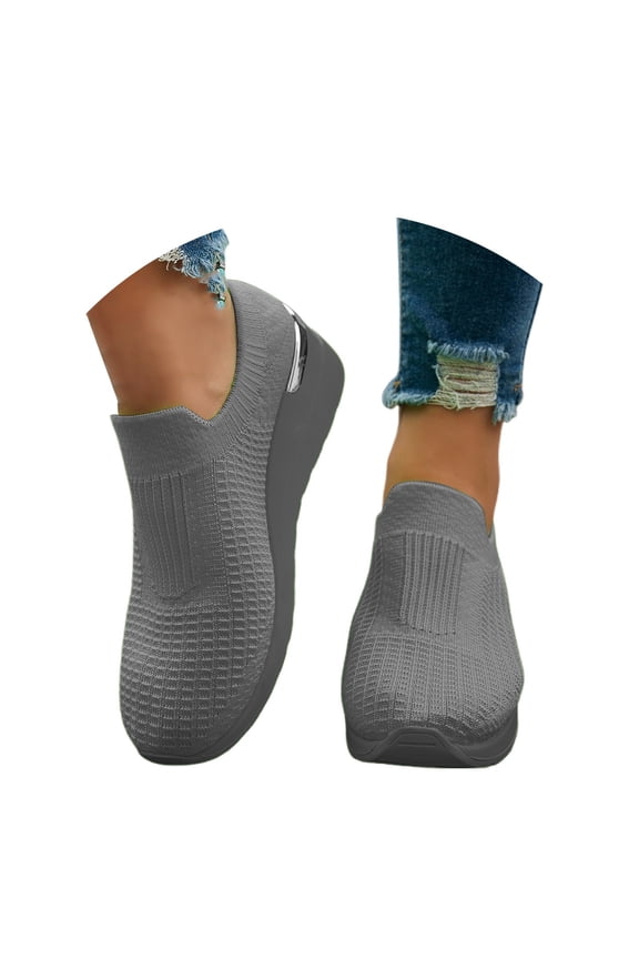 Women's Ballet Flats with Arch Support Comfortable Everyday Shoes Women's Casual Shoes Breathable Knit On Platform Wedge Sneakers For Walking Outdoor Travel Daily Wear Comfortable Non Sole