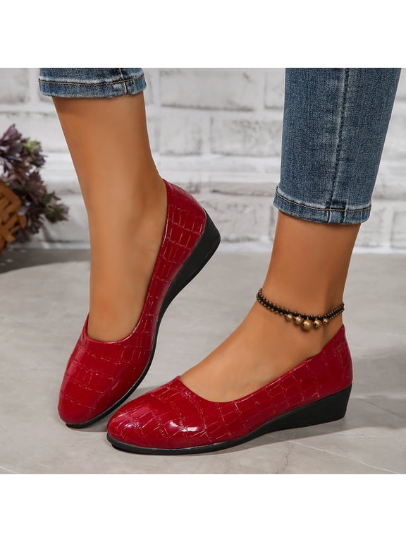 Women's Ballet Flats Business Office Work Dress Shoe Low Wedge Heel Round Toe Shoes Slip-On Work Casual Shoes for Women