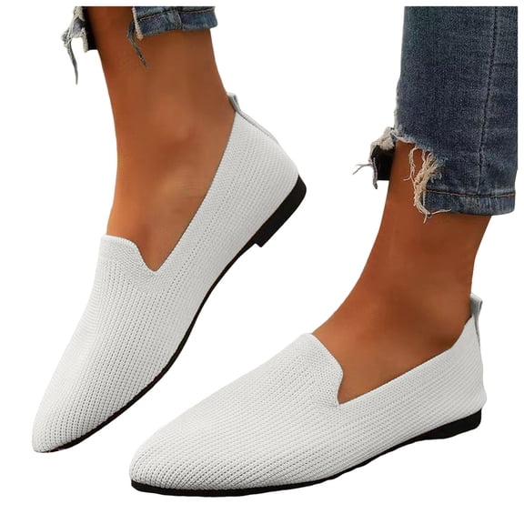 Women's Ballet Flats Comfortable Casual Dressy Shoes Work Flats Business Shoes Pointed Toe Lightweight Knit Wedding Loafers White Size 8