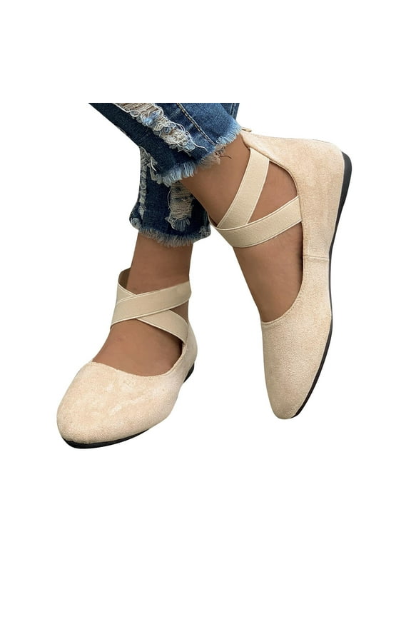 Women's Ballet Flats Comfortable Casual Dressy Shoes,Work Flats Office Shoes Pointed Toe Flats Dressy Round Toe Slip On Work Flats Beige 6