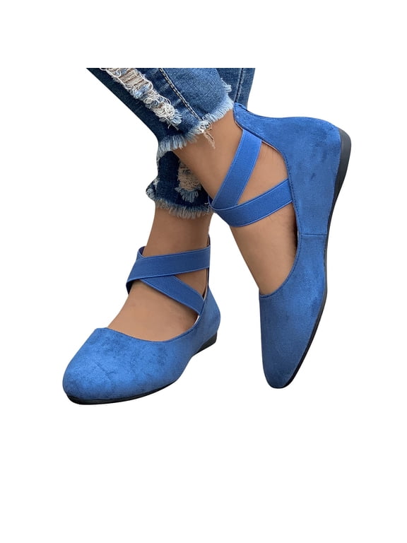 Women's Ballet Flats Comfortable Casual Dressy Shoes,Work Flats Office Shoes Pointed Toe Flats Dressy Round Toe Slip On Work Flats Blue 6.5