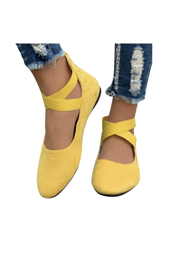 Women's Ballet Flats Comfortable Casual Dressy Shoes,Work Flats Office Shoes Pointed Toe Flats Dressy Round Toe Slip On Work Flats Yellow 9.5