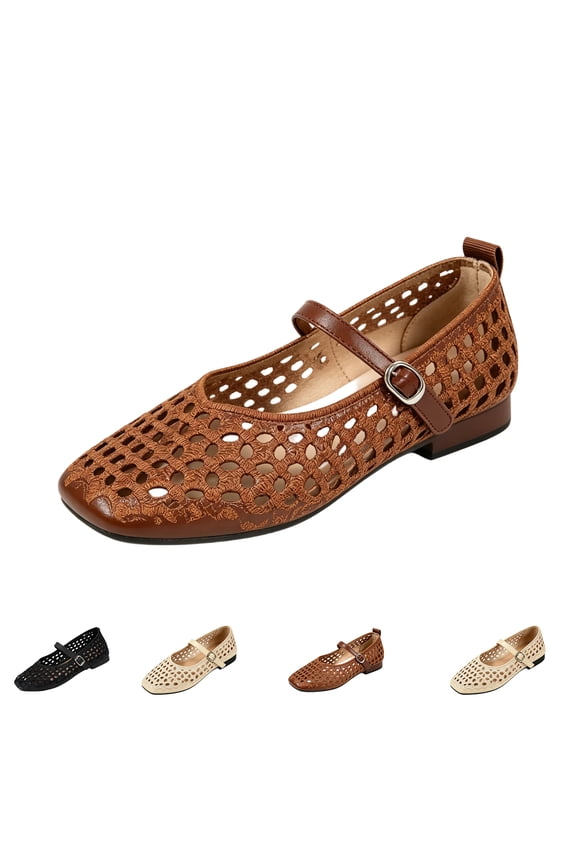 Women's Ballet Flats Comfortable Mesh Woven Mary Jane Shoes Square Toe Breathable Raffia Flats with Strap Dressy Straw Flat Shoes 40